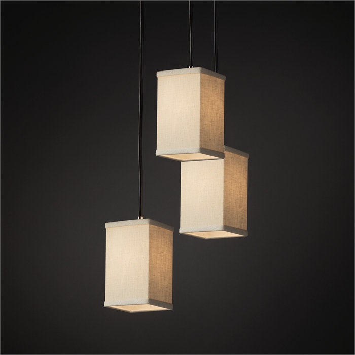 Luminaire suspendu carré/rectangulaire 3 lumières cluster Geoffroy, Blanc, Bronze foncé