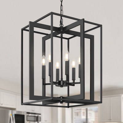6 - Light Modern Farmhouse Candle-style Square / Rectangle Geometric Chandelier