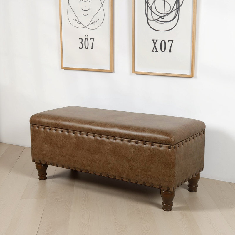 Banc de rangement Ava, similicuir brun vieilli, 42 po