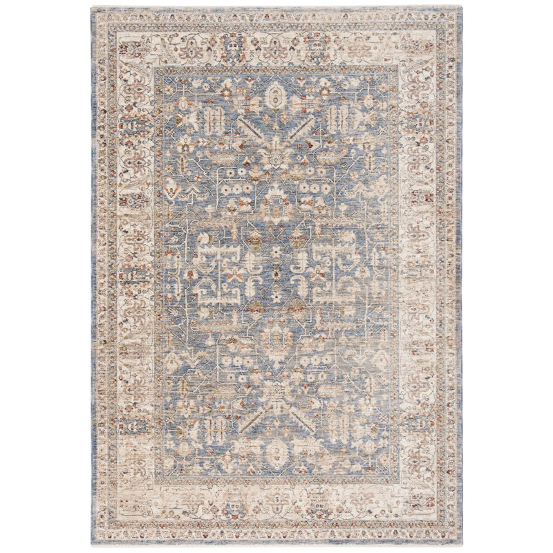 Tapis bleu clair / ivoire tissé à la machine Ralph Lauren Sidney, Rectangle 2 pi 6 po x 4 pi