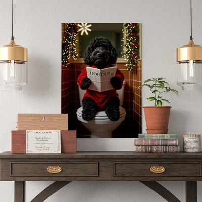 Canvas Wall Art Funny Christmas Doodle Dog Canvas Print, Holiday Bathroom Art-2 Vintage Poster Print Home Decor