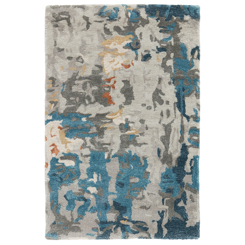 Tapis bleu foncé / gris touffeté à la main Bristow, Rectangle 2 pi x 3 pi