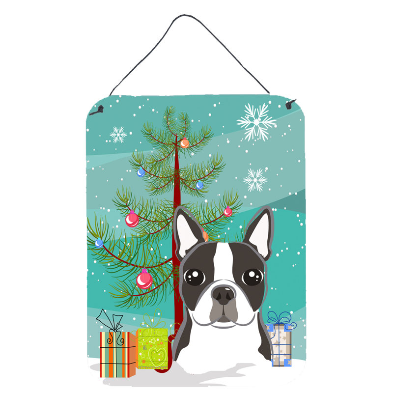 « christmas tree », impression sur plaque, H 8 po x l 12 po, Boston-terrier