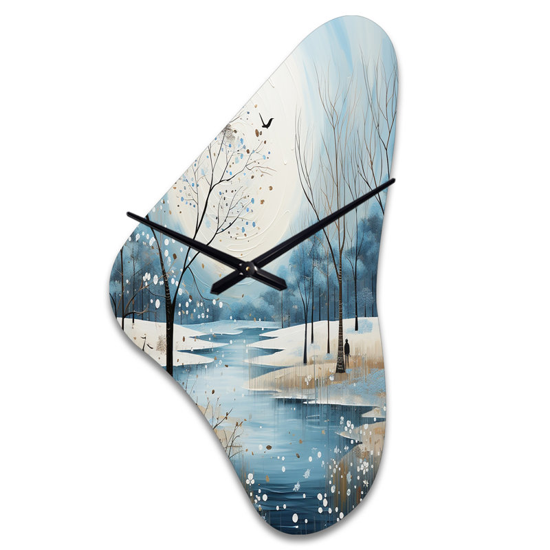 Horloge murale en forme de scandinave bleu bleu blanc moderne, pointillisme hivernal moderne, Moyenne