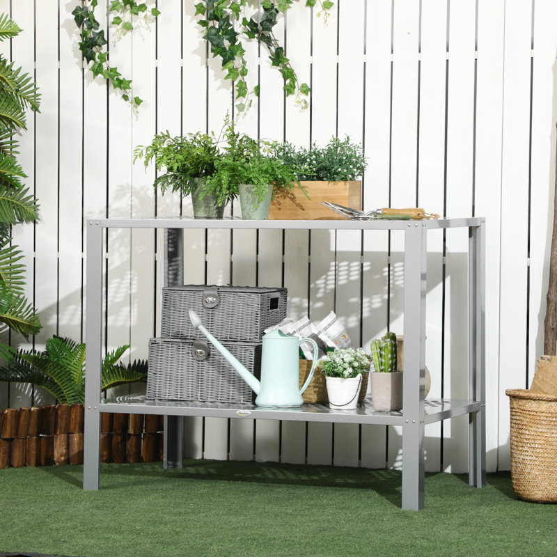 Ithaman 2-Tier Plant Stand Corner Shelf Greenhouse Staging Silver