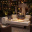 Table de foyer d'extérieur au propane 72 "- 60 000 BTU, finition blanche aspect pierre, armoire de réservoir amovible et pare-vent