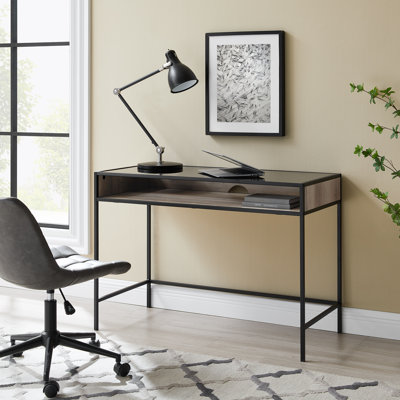 Barkad Glass Top Metal Base Writing Desk