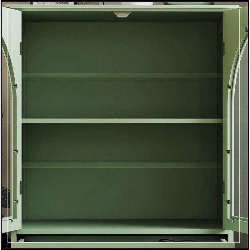 Armoire de rangement arquée avec porte en verre et 1 tiroir, Vert