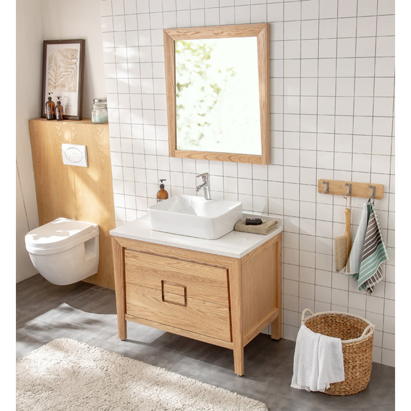 Meuble-lavabo de style pastoral en chêne avec lavabo en céramique