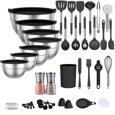 32-Piece Stainless Steel Cooking Utensil Set with 7-Piece Mixing Bowl Set with Lids