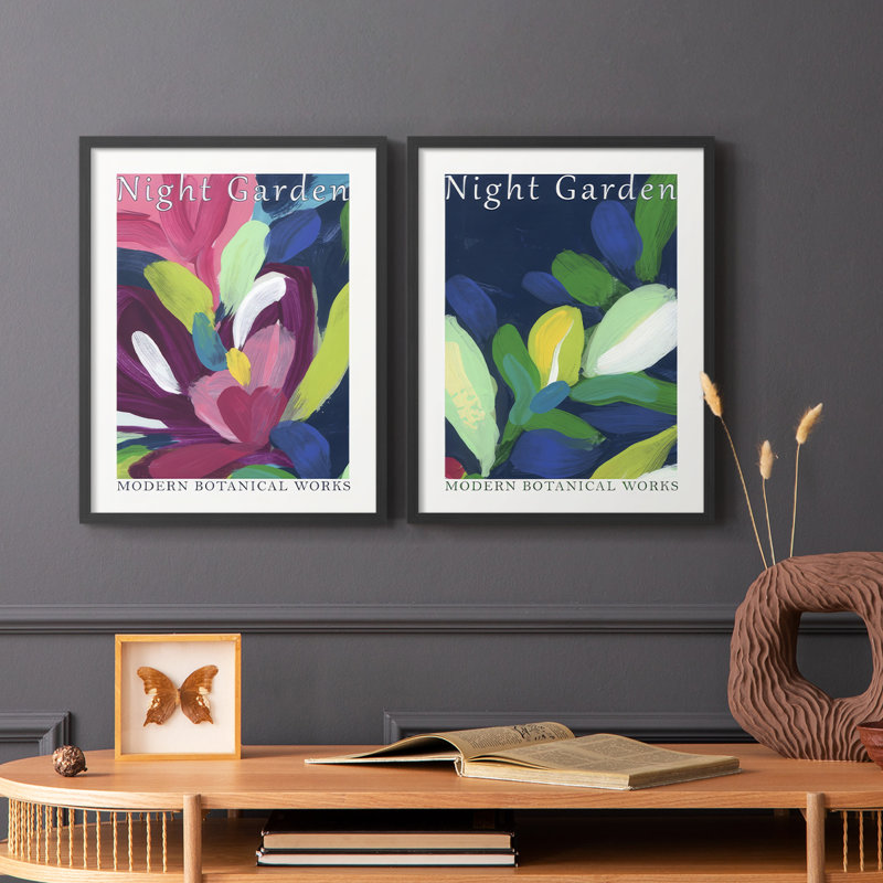 Affiche de jardin nocturne, impression encadrée I-Premium - prête à être accrochée - aucun clou requis - aucun clou requis