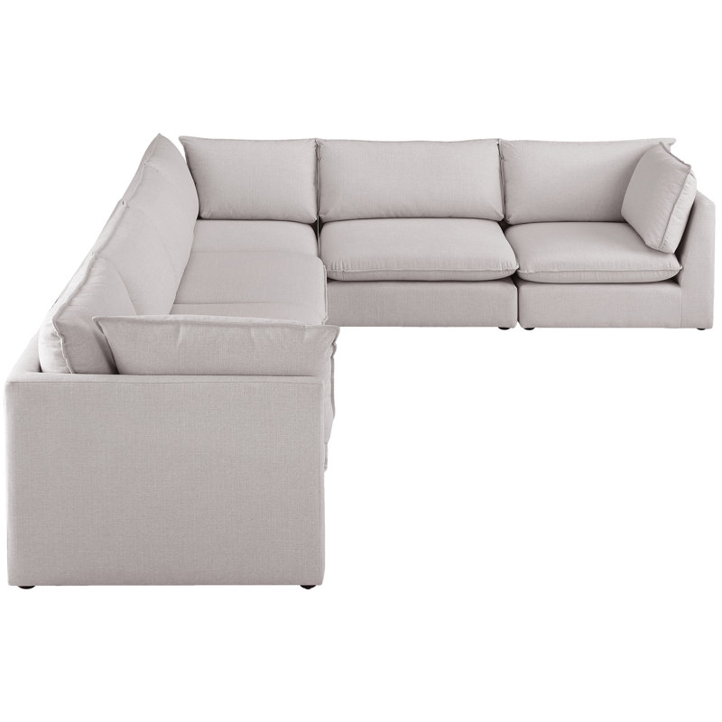 Tupman Upholstered L-Shaped Sectional Reversible, Beige Linen Textured Fabric