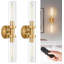 Ensemble de 2 appliques murales rechargeables à pile à intensité variable sans fil à télécommande dorée avec télécommande à intensité variable pour la chambre à coucher, le salon, la salle de bain, le couloir et l'escalier-591022047-599396023
