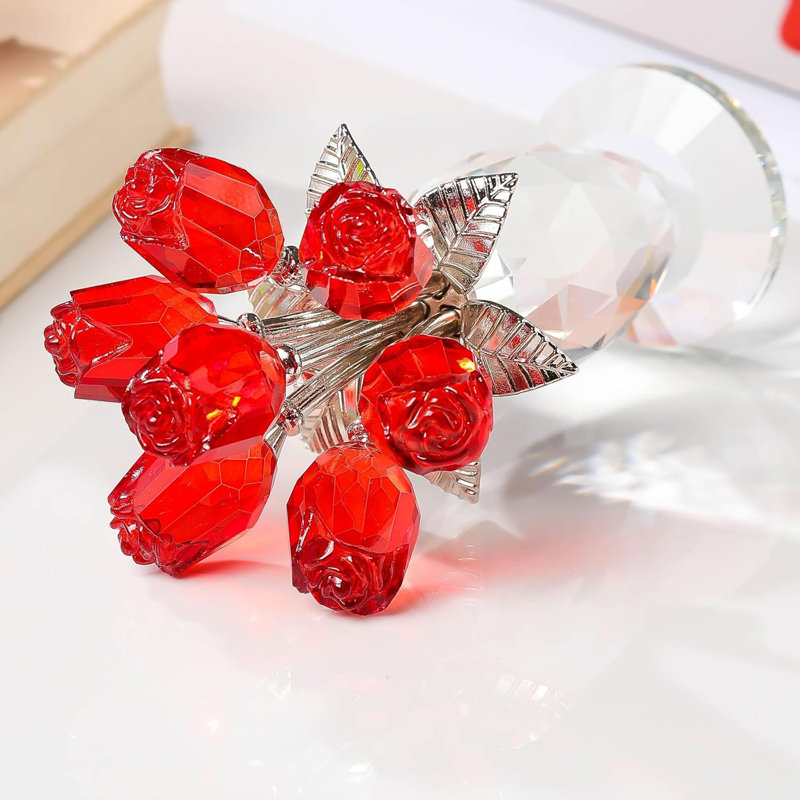 Bouquet de roses en cristal fait à la main avec vase décoratif, décoration florale de table pour la décoration intérieure