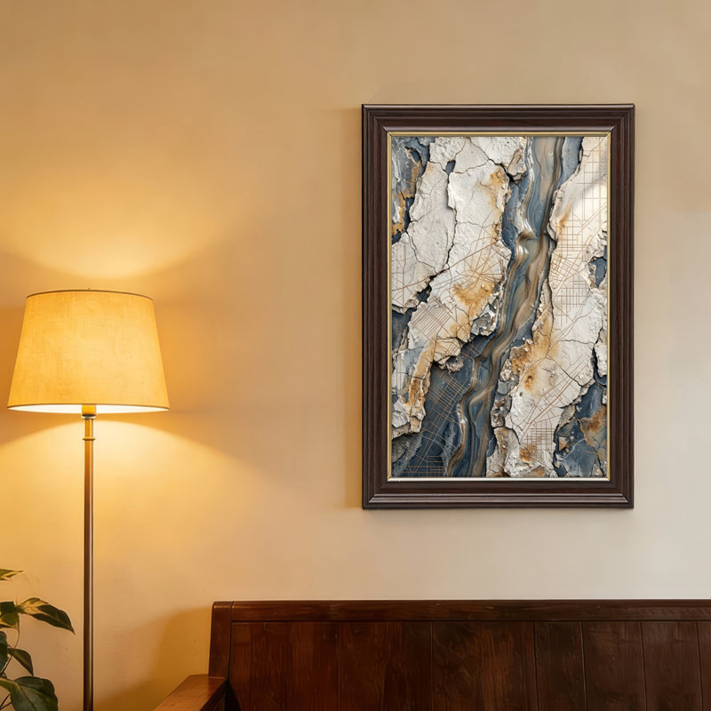 Art mural antique sur toile encadré doré pour le salon, la chambre à coucher, le bureau ou le vestibule - Décoration murale décorative avec texture de marbre