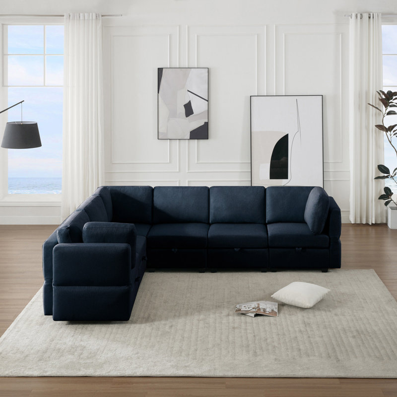 Canapé d'angle modulaire en L modulaire, Polyester bleu