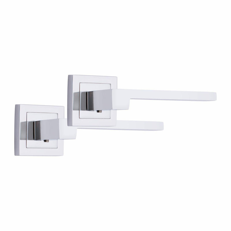  1 Pair Zeta Premium Design Door Handles on Square Rose in Polished Chrome Finish with 2.5" Latch and 1 Pair of Ball Bearing Hinges