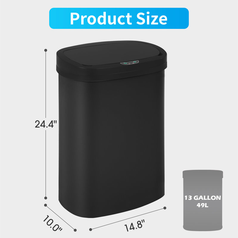 Poubelle de cuisine 13 gallons, poubelle à capteur de mouvement automatique avec couvercle sans contact, poubelle imperméable à grande capacité pour la cuisine, la chambre à coucher, la salle de bain et le bureau