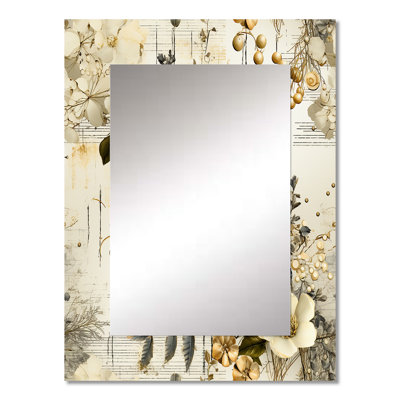 Wolton Grey And Beige Geometric Flowers - boho  Wall Mirror, Boho Decorative Mirror, Printed Metal Art