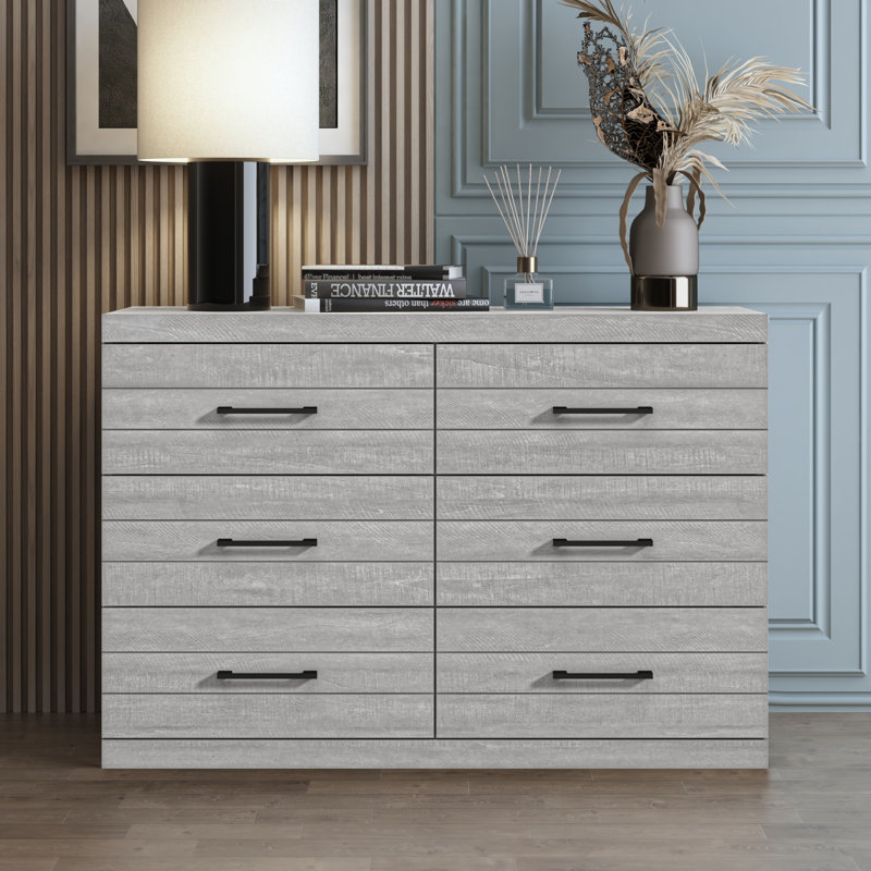 Commode 6 tiroirs 46,5 po Avigail, Gris clair
