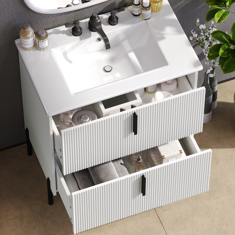 2-Drawers 30" Bathroom Vanity With Ceramic Sink, White