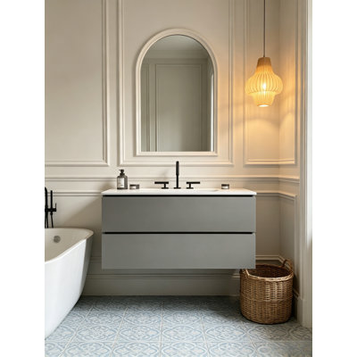 Meuble-lavabo mural flottant avec lavabo en céramique et tiroirs à fermeture en douceur