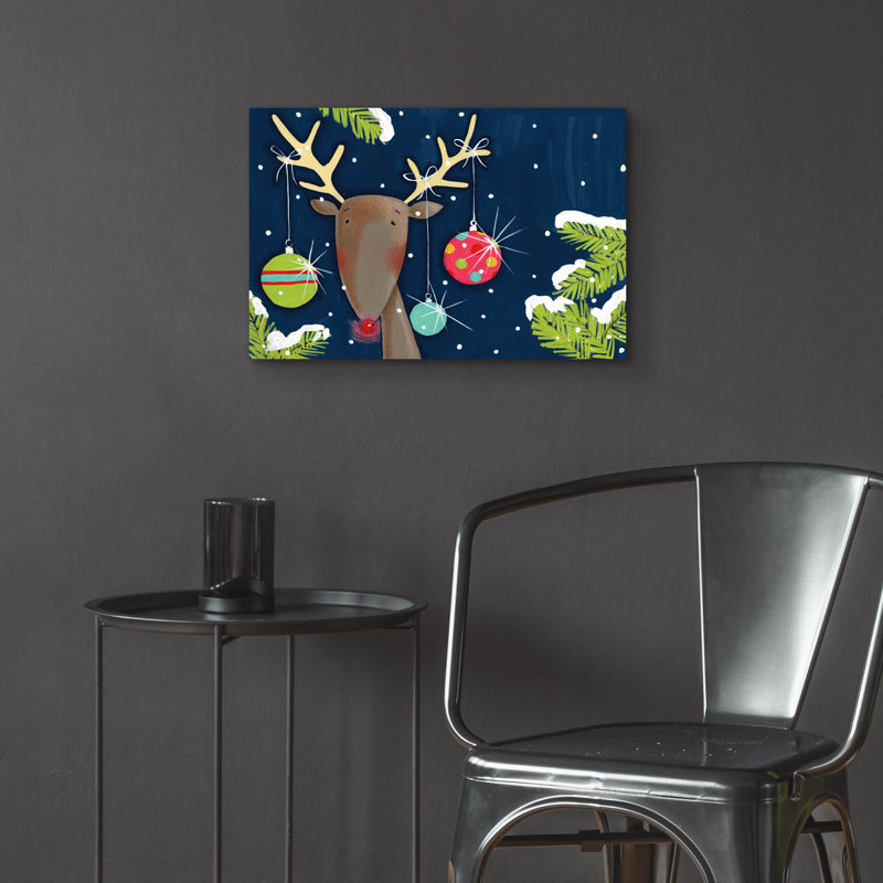 «Bright Christmas Deer Blue» par Anne Tavoletti, art mural en verre acrylique, H 16 po x l 24 po x P 0,2 po