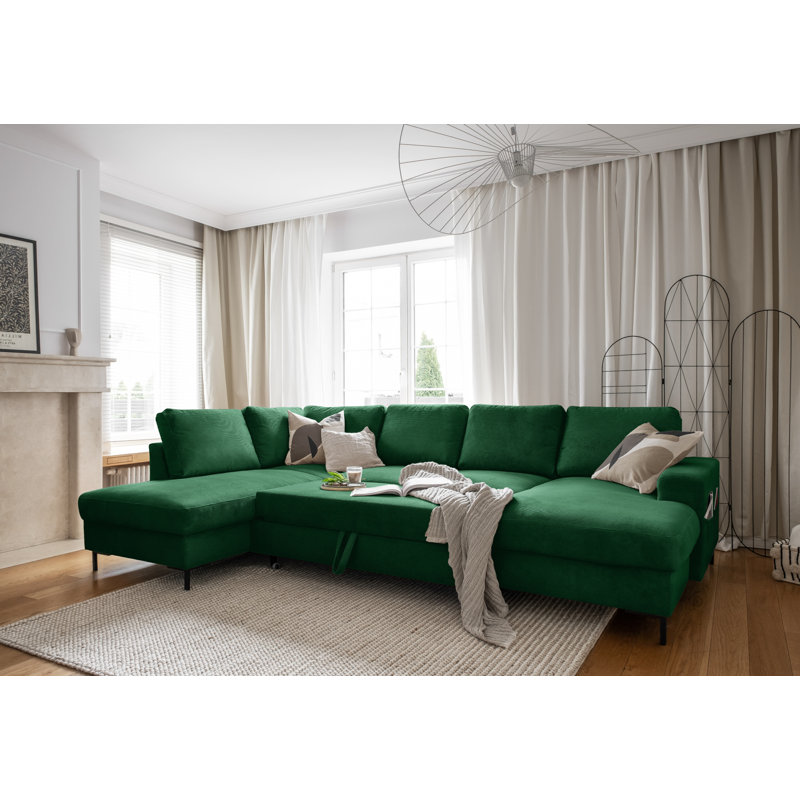 Lofty Lilly 8 seater Corner Sofa Bed, Emerald Green, Left Hand Facing