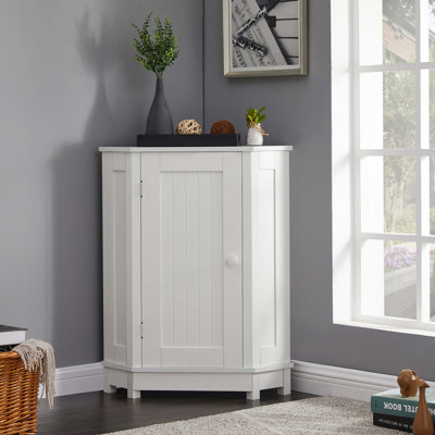 Armoire de rangement de coin triangulaire avec tablette réglable et design moderne en panneau de fibres à densité moyenne