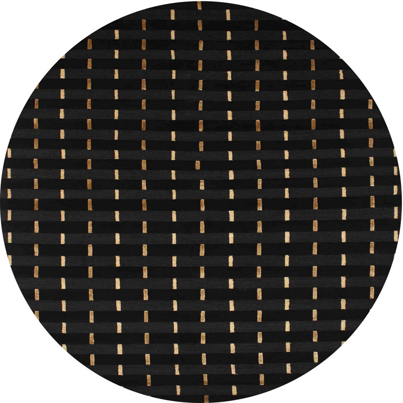 Tapis noir abstrait en coton tissé à la machine, Rond 7 pi