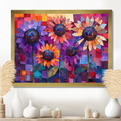 Tournesols géométriques Doletha classés dans des teintes de crépuscule mauves I - Art mural tournesols