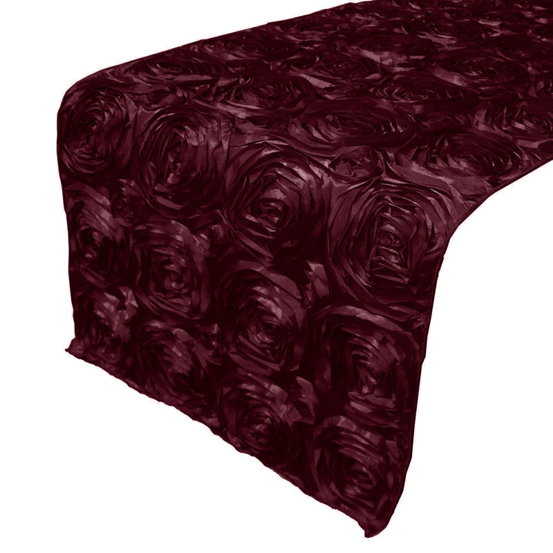 Floral Table Runner, 12" W x 144" L, Burgundy