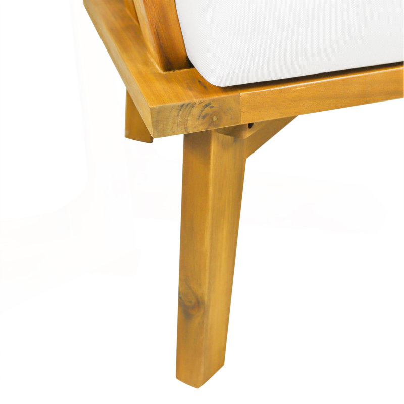 Outdoor Acacia Wood Patio Club Chair, Wooden Patio Furniture,Waterproof Thick Cushion Deep Seating For Porch, Garden, Backyard, Balcony, Weight Capacity 400Lbs, Teak Finish, White