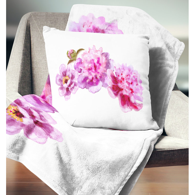 Fleurs de pivoine rose vif - coussin à imprimé floral, 16 po x 1 po, Coussin décoratif