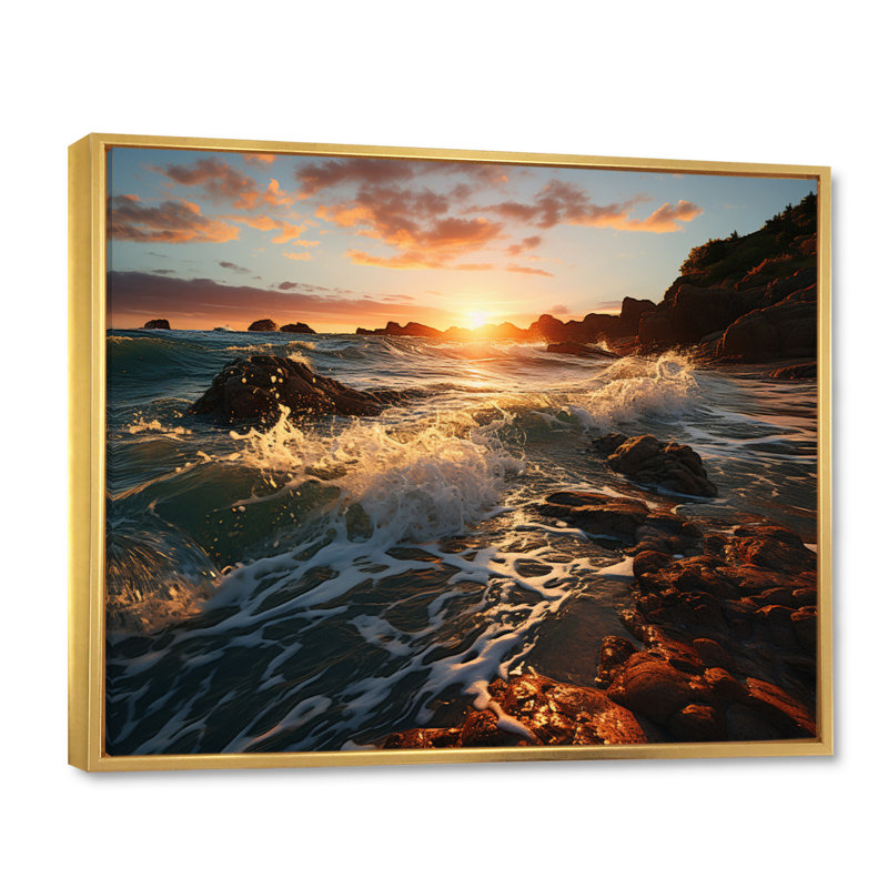 «Bilgehan Rocky Beach Coastal surrender II», reproduction sur toile, H 12 po x l 20 po x P 1 po, Cadre flottant doré