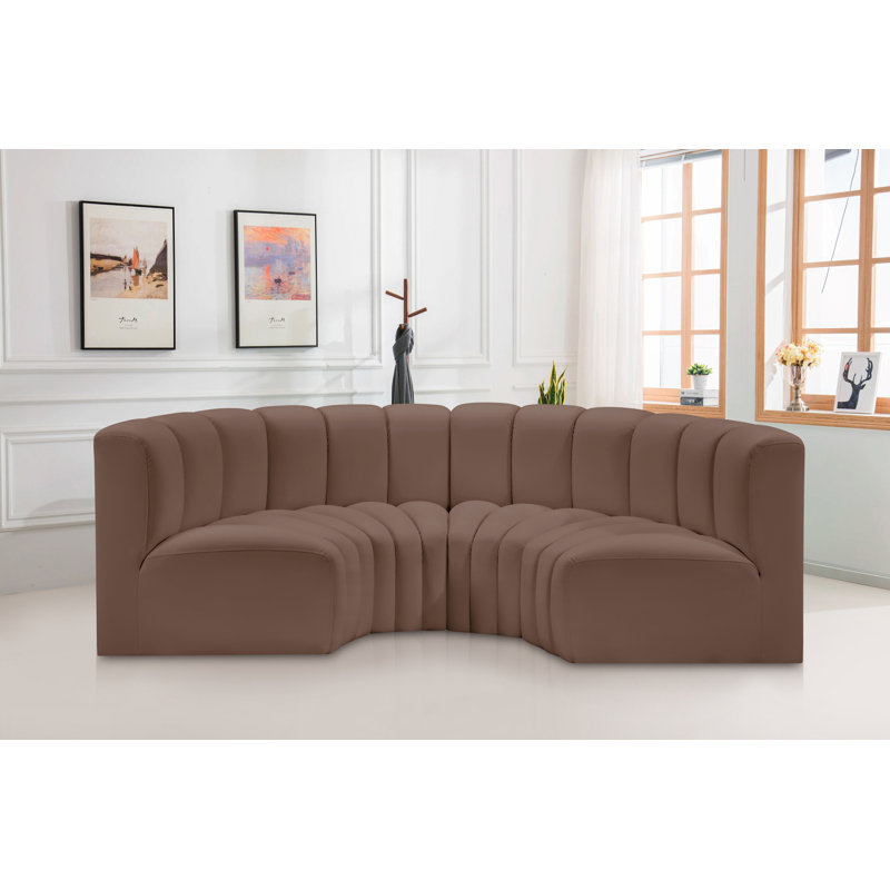Hinata Upholstered 88'' Sofa, Brown Vegan Leather
