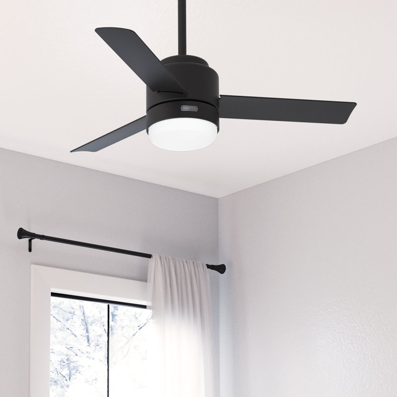 44" Gilmour 3 - Blade Damp Rated Ceiling Fan with LED Light Kit and Handheld Remote, Matte Black