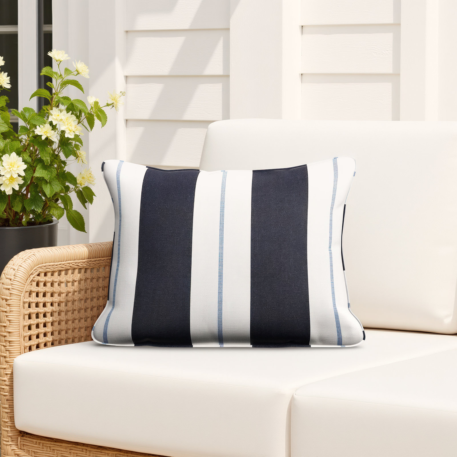 Deana Sunbrella® Throw Pillow, Blue/White, 12" H x 18" W