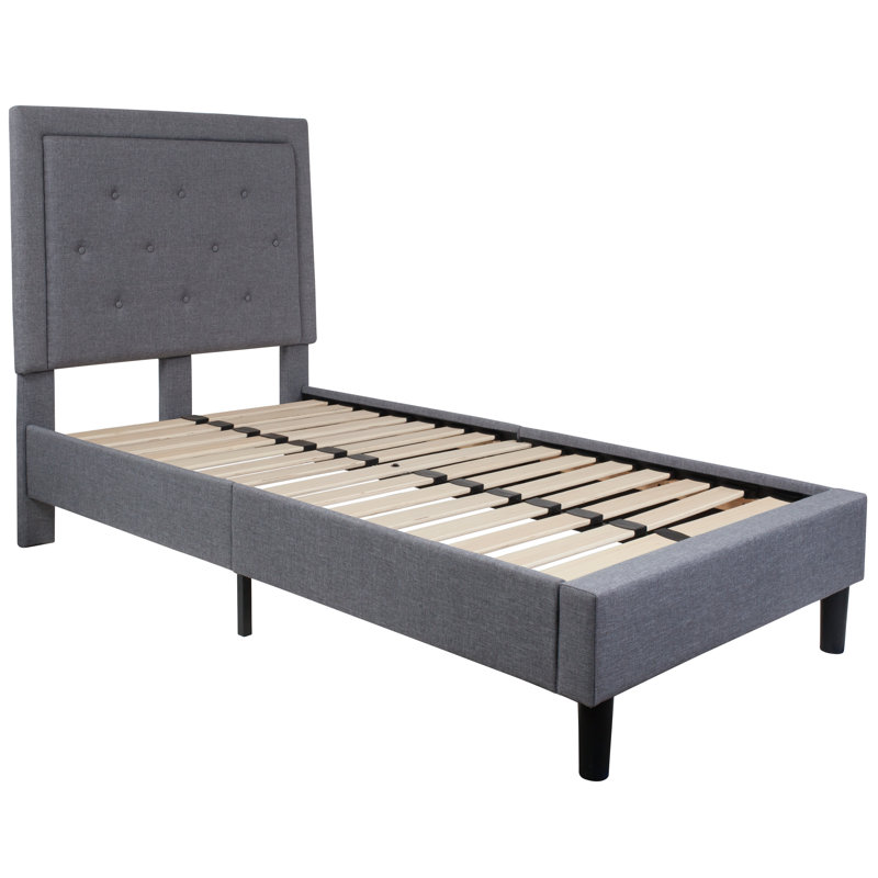Aluino Panel Button Tufted Upholstered Platform Bed Frame - No Box Spring Required, Light Gray, Twin