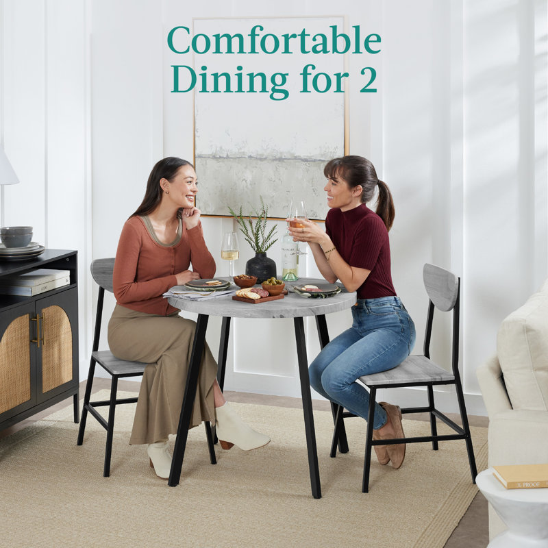 3-Piece Brown Engineered Wood Round Dining Set with Metal Legs