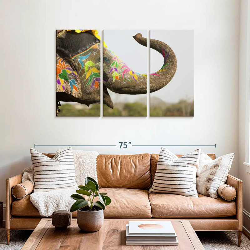 Brampt Smiling Painted Indian Elephant, 36" H x 57" W