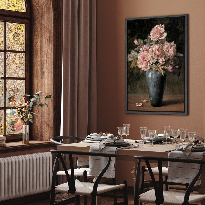 Fleurs roses, rétro, nature morte, illustrations rustiques, campagne française, Noir, H 24 po x l 16 po