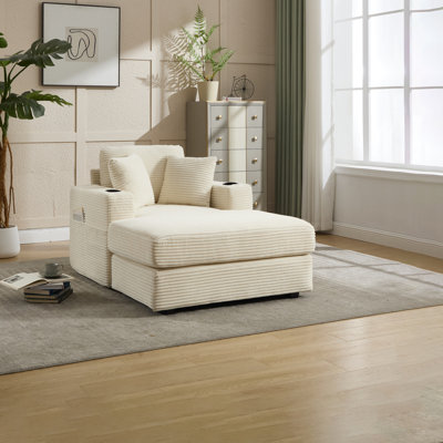 [New]Corduroy Upholstered Chaise Lounge Sofa,Magazine Bag,Detachable Cushions Deep Seat For Living Room Office,3 Colour