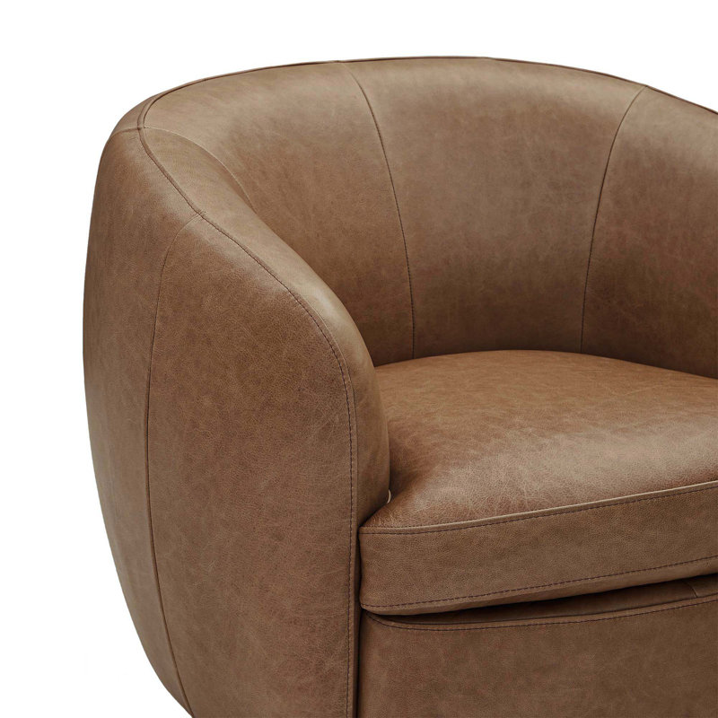 Fauteuil demi-tonneau en cuir Marcy Geniue, Brun clair Marseille, Espresso