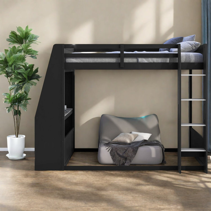Lit mezzanine avec rangement Gaming, bureau moderne en bois aggloméré pour la maison