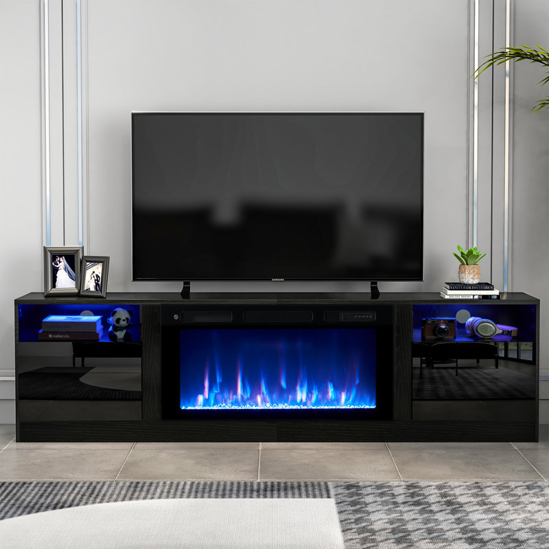 Glenyce TV Stand Fireplace for TVs up to 88" Fireplace, Black