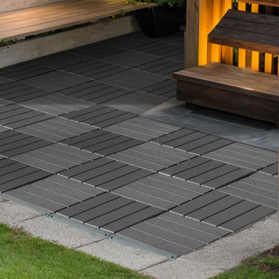 Carreaux de terrasse emboîtables en plastique, paquet de 44 - tuiles de patio extérieures imperméables 12 "x 12" pour la piscine, le balcon et la cour