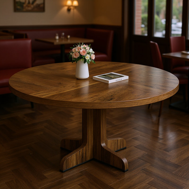 47 In Round Dining Table, With Wooden Tabletop, Gold