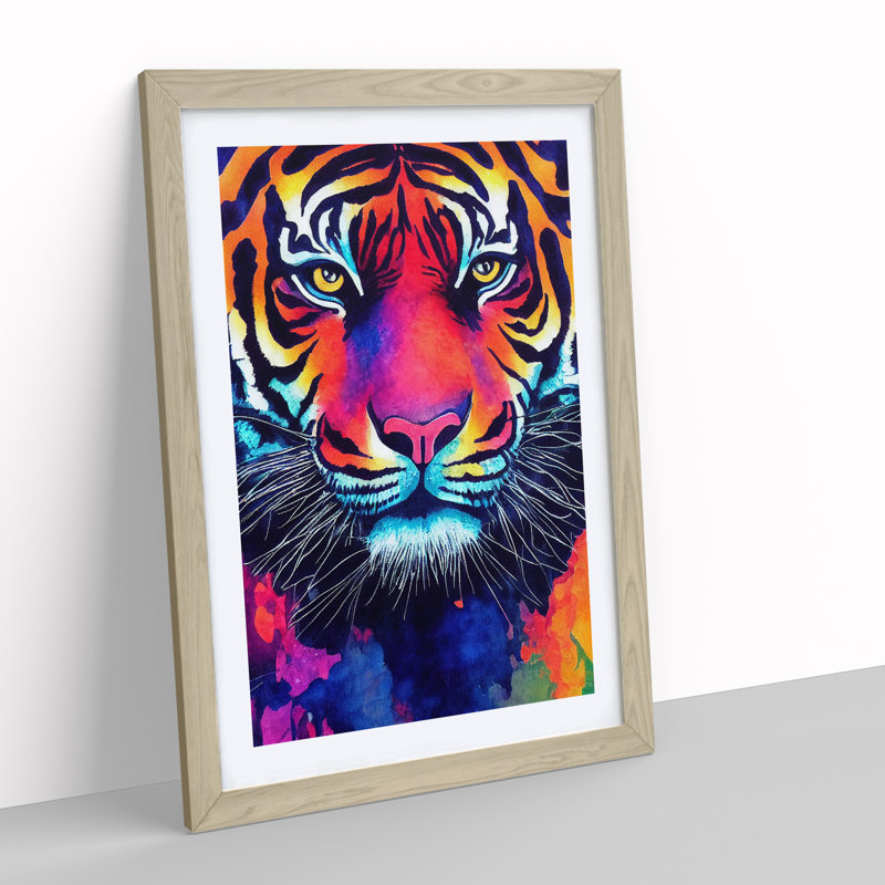Painted Tiger No.3 Abstract - Framed Print, 34cm H x 25cm W, Oak