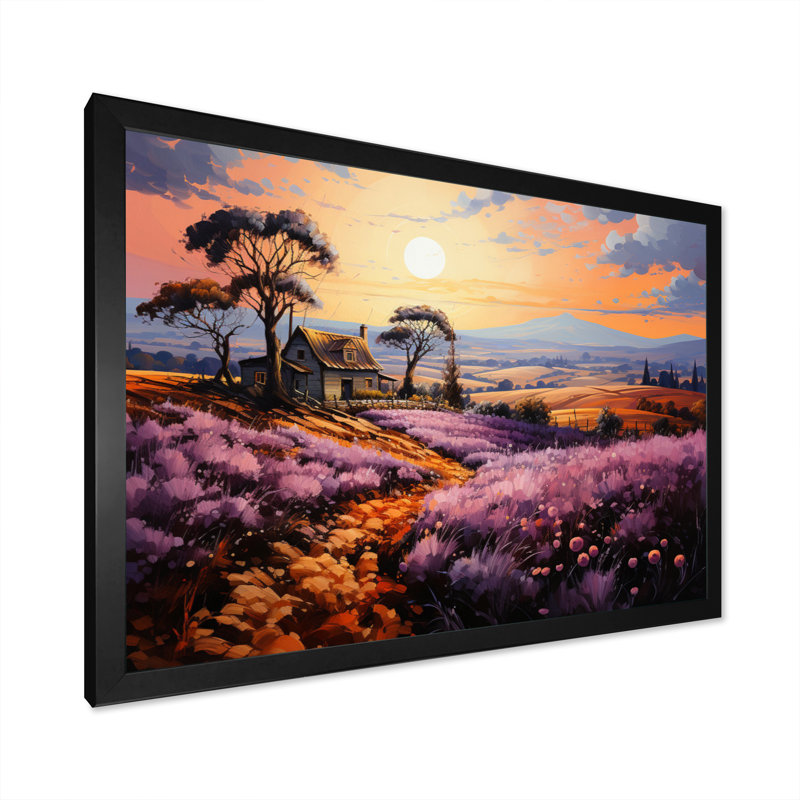 «Countryside Lavender Landscape Patchwork IV», reproduction sur toile, H 12 po x l 20 po x P 1 po, Cadre photo noir